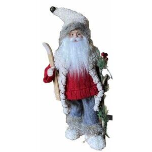 Santa Claus W/Skies Ceramic Face/Hands Country 22” Tall By Merry Brite Brand New